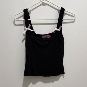 Edikted Black Ribbed Tank with Light Pink Bow Straps Small